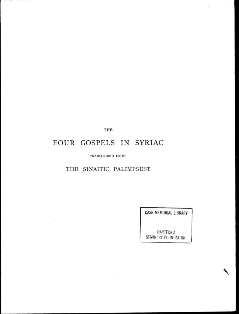 thumbnail of Four Gospels In Syriac Transcribed From The Sinaitic Palimpsest