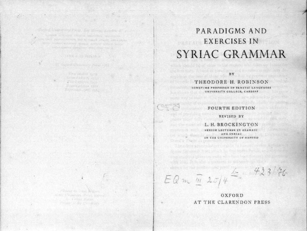 thumbnail of PARADIGMS AND EXERCISES IN SYRIAC GRAMMAR – THEODORE H. ROBINSON 1915